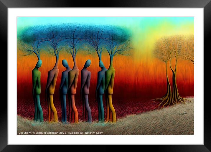 Artistic illustration, interpretation of colored trees with huma Framed Mounted Print by Joaquin Corbalan