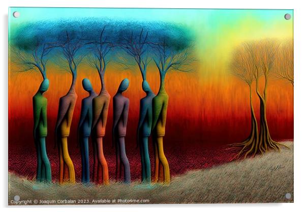 Artistic illustration, interpretation of colored trees with huma Acrylic by Joaquin Corbalan
