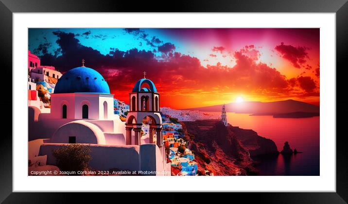 A stunning panoramic view of the Mediterranean Sea, Mikonos icon Framed Mounted Print by Joaquin Corbalan