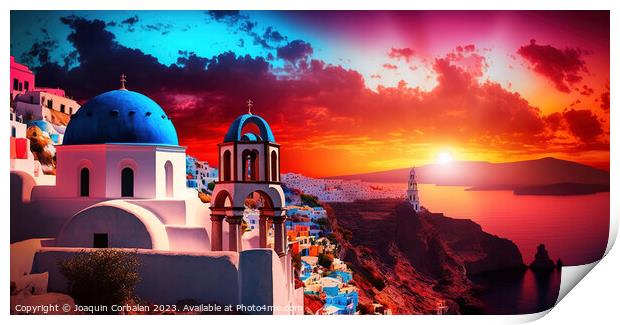 A stunning panoramic view of the Mediterranean Sea, Mikonos icon Print by Joaquin Corbalan