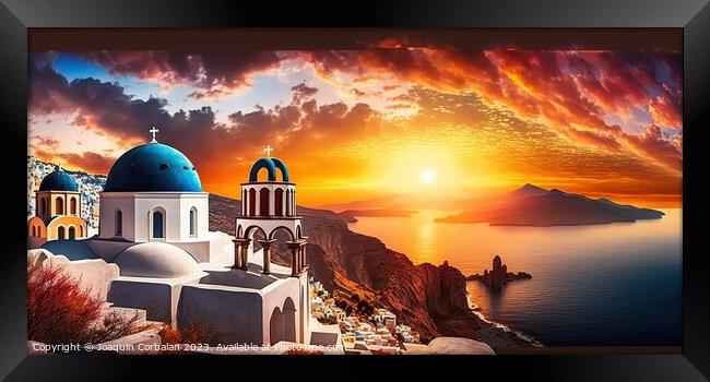 A stunning panoramic view of the Mediterranean Sea, Mikonos icon Framed Print by Joaquin Corbalan