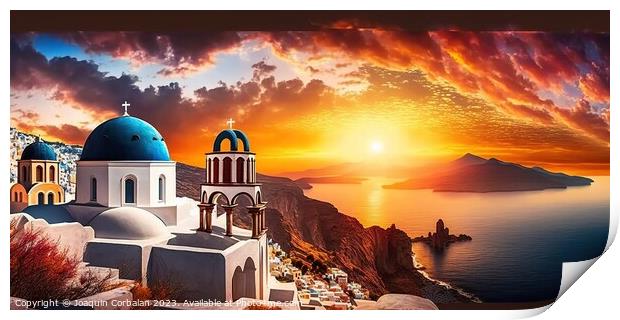 A stunning panoramic view of the Mediterranean Sea, Mikonos icon Print by Joaquin Corbalan
