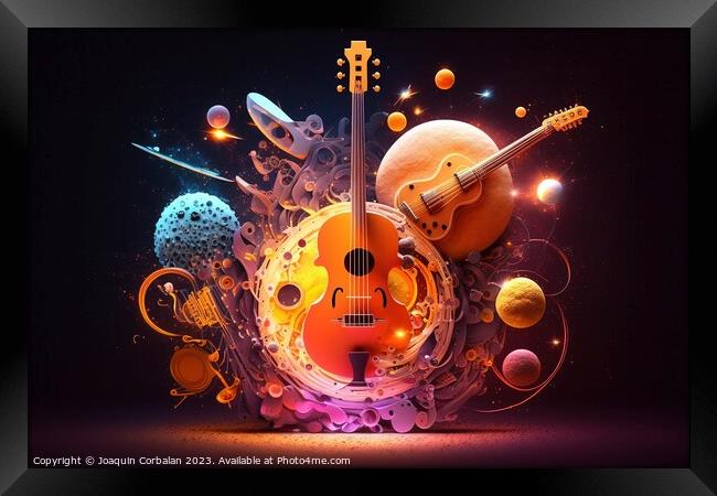 Art design of music instruments like violins, in outer space wit Framed Print by Joaquin Corbalan