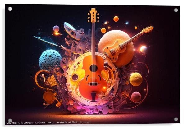 Art design of music instruments like violins, in outer space wit Acrylic by Joaquin Corbalan