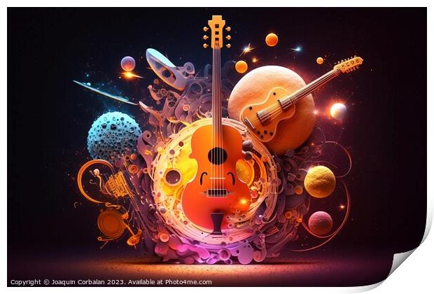 Art design of music instruments like violins, in outer space wit Print by Joaquin Corbalan