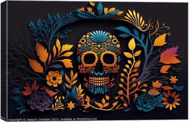 Design for the day of the dead in Mexico, with colorful skull, f Canvas Print by Joaquin Corbalan