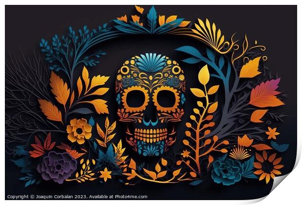 Design for the day of the dead in Mexico, with colorful skull, f Print by Joaquin Corbalan