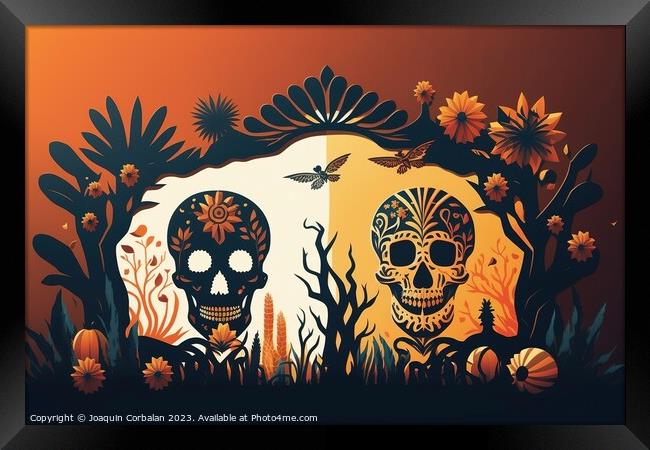 Design for the day of the dead in Mexico, with colorful skull, f Framed Print by Joaquin Corbalan