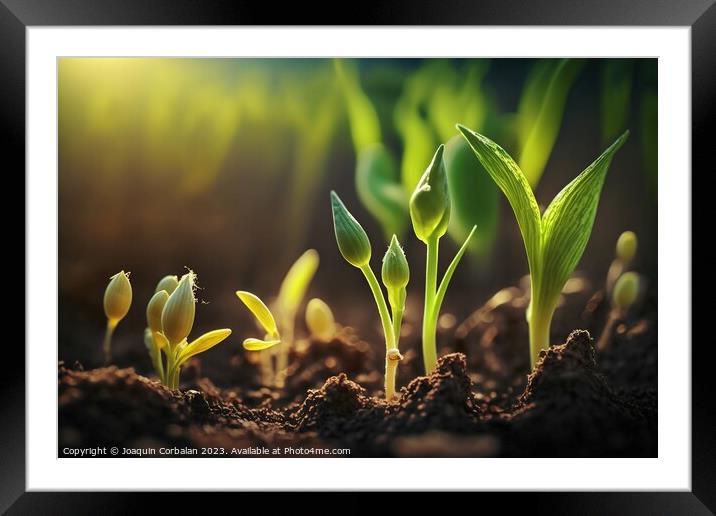 A wild yellow flower blooms in a lush green field, symbolizing t Framed Mounted Print by Joaquin Corbalan