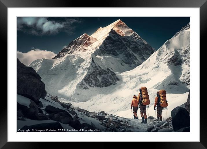 A group of mountaineers adventuring in the beautiful snowcapped  Framed Mounted Print by Joaquin Corbalan
