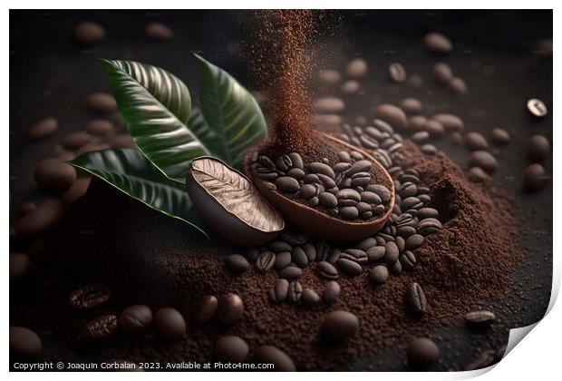 Ground cocoa powder, food studio photo. Ai generated. Print by Joaquin Corbalan