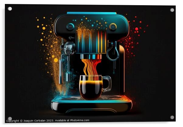 A close-up of a fantasy modern espresso machine brewing coffee i Acrylic by Joaquin Corbalan