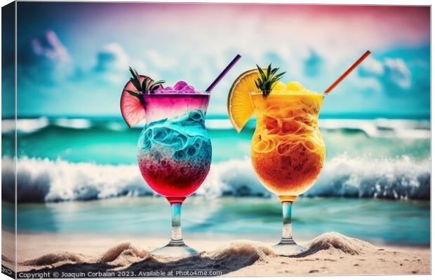 Two glasses with refreshing fruity cocktails. Ai generated. Canvas Print by Joaquin Corbalan