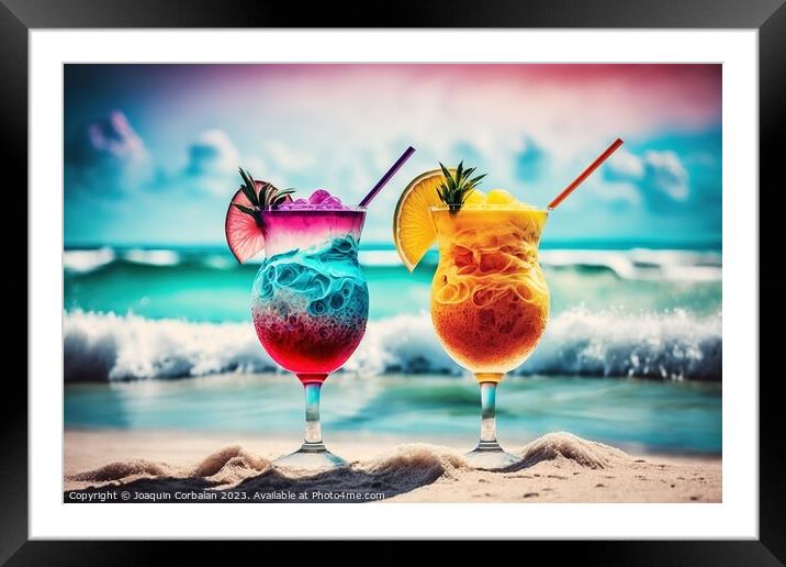 Two glasses with refreshing fruity cocktails. Ai generated. Framed Mounted Print by Joaquin Corbalan