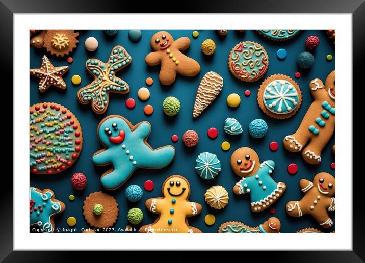 Background with variety of colorful gingerbread cookies. Ai gene Framed Mounted Print by Joaquin Corbalan