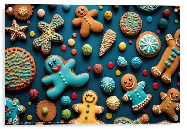 Background with variety of colorful gingerbread cookies. Ai gene Acrylic by Joaquin Corbalan