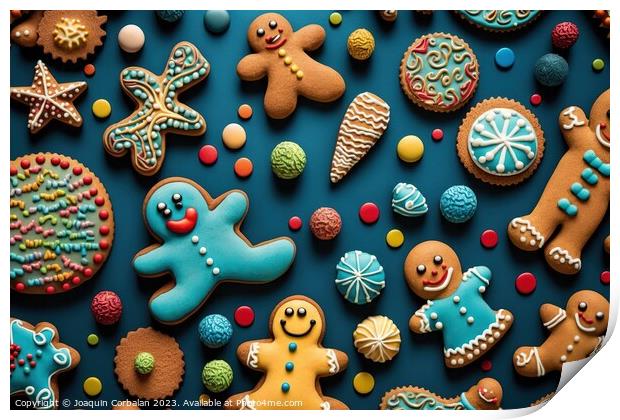 Background with variety of colorful gingerbread cookies. Ai gene Print by Joaquin Corbalan