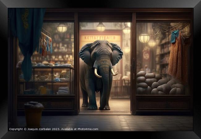 An elephant in a china shop, clumsy and dangerous. Ai generated. Framed Print by Joaquin Corbalan