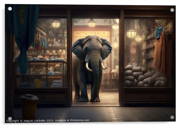 An elephant in a china shop, clumsy and dangerous. Ai generated. Acrylic by Joaquin Corbalan