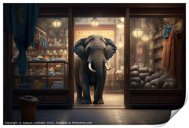 An elephant in a china shop, clumsy and dangerous. Ai generated. Print by Joaquin Corbalan
