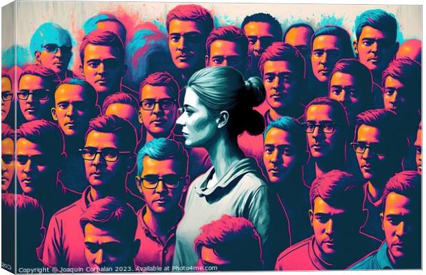 Face of a woman among many other men, concept of women's empower Canvas Print by Joaquin Corbalan
