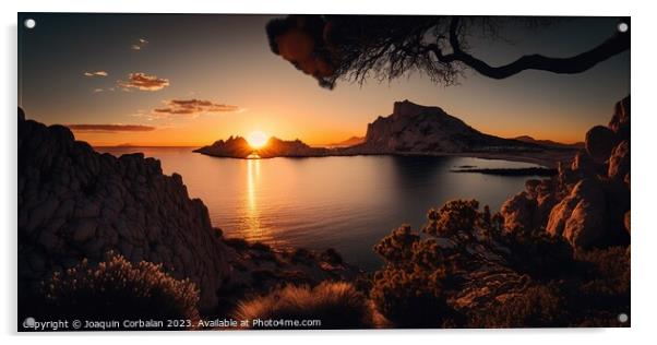 Sunset among the wonderfully beautiful Mediterranean islands.  Acrylic by Joaquin Corbalan