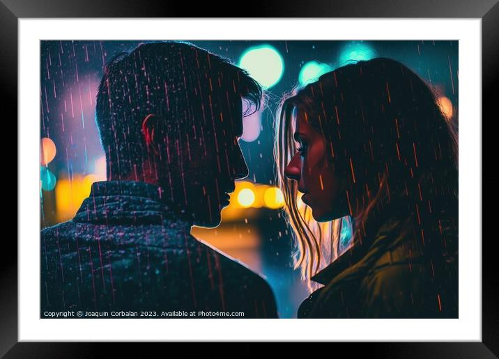 Illustration of a loving couple staring at each other, under the Framed Mounted Print by Joaquin Corbalan