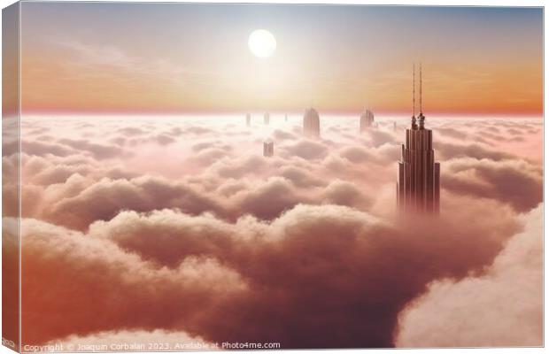 aerial view of sunrise in a big city, with skyscrapers sticking  Canvas Print by Joaquin Corbalan