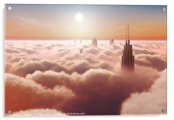 aerial view of sunrise in a big city, with skyscrapers sticking  Acrylic by Joaquin Corbalan
