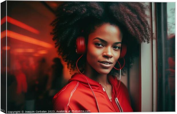 A beautiful young African American woman in sportswear travels i Canvas Print by Joaquin Corbalan