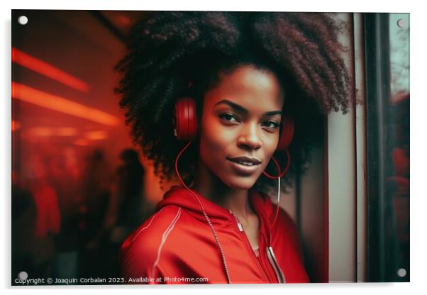 A beautiful young African American woman in sportswear travels i Acrylic by Joaquin Corbalan