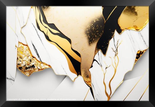 Design of a texture with golden veins in a beautiful luxury whit Framed Print by Joaquin Corbalan