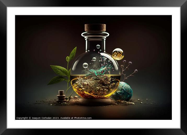 fruits and flowers mixed in a potion to create homeopathic remed Framed Mounted Print by Joaquin Corbalan