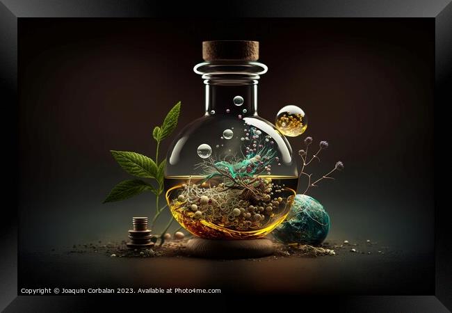fruits and flowers mixed in a potion to create homeopathic remed Framed Print by Joaquin Corbalan