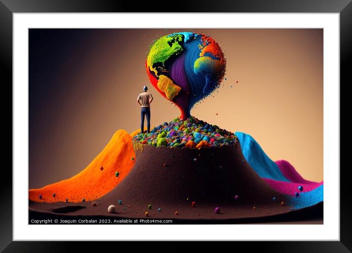 Colorful imaginary abstract worlds, sustainability concept on a  Framed Mounted Print by Joaquin Corbalan