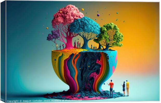 colored trees in a world of spilled liquid paint, concept of pol Canvas Print by Joaquin Corbalan