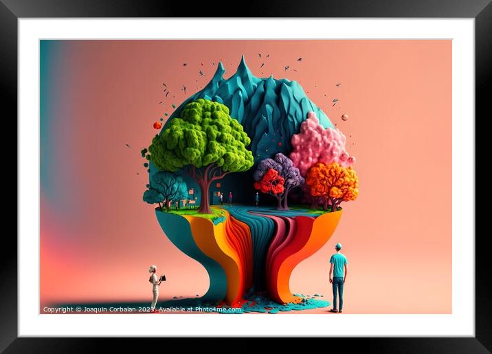 Surreal composition of colored trees in a world alien to humans. Framed Mounted Print by Joaquin Corbalan