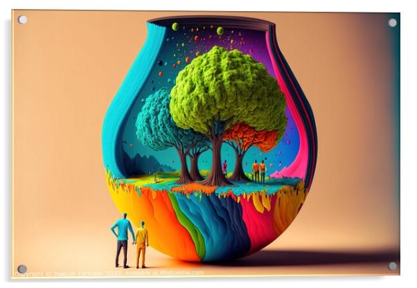 Colorful imaginary abstract worlds, sustainability concept on a  Acrylic by Joaquin Corbalan