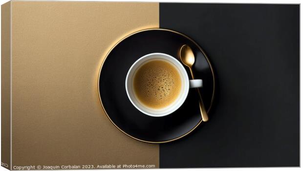 An elegant background with a cup of coffee in the center, viewed Canvas Print by Joaquin Corbalan