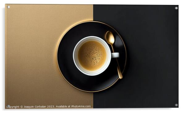 An elegant background with a cup of coffee in the center, viewed Acrylic by Joaquin Corbalan