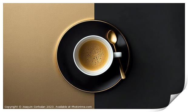 An elegant background with a cup of coffee in the center, viewed Print by Joaquin Corbalan