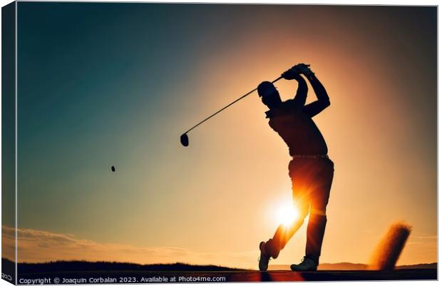 Silhouette of retired man playing golf at sunset.Ai generated. Canvas Print by Joaquin Corbalan