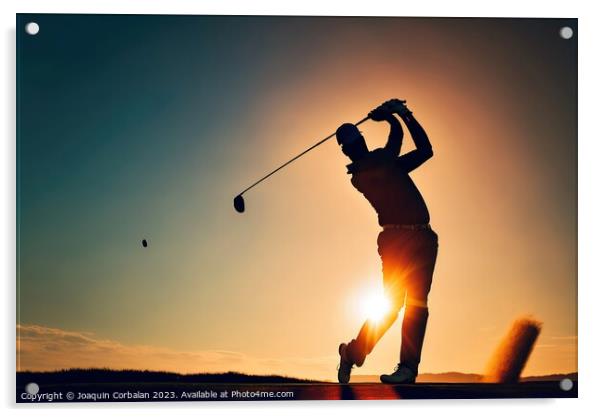 Silhouette of retired man playing golf at sunset.Ai generated. Acrylic by Joaquin Corbalan