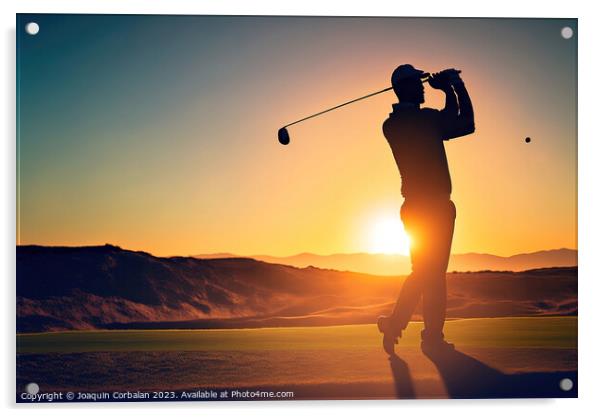 Golfer executes a swing shot on a golf course . Ai generated Acrylic by Joaquin Corbalan