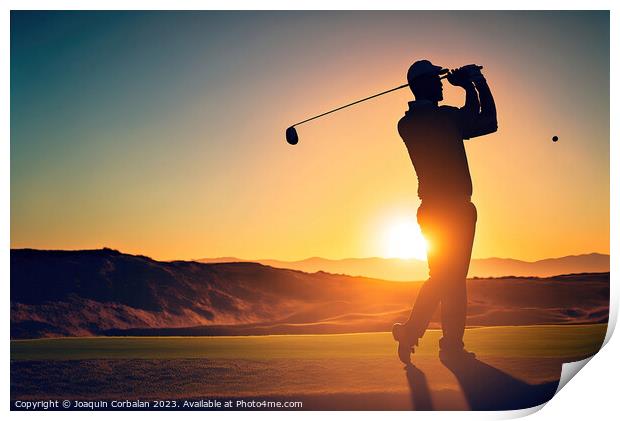 Golfer executes a swing shot on a golf course . Ai generated Print by Joaquin Corbalan