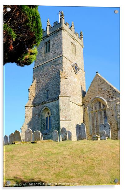 All Saints church, Godshill, Isle of Wight. Acrylic by john hill