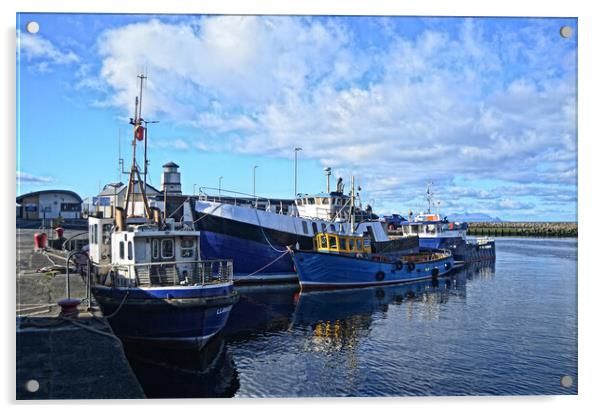 Fishing boats at Girvan harbour Acrylic by Allan Durward Photography