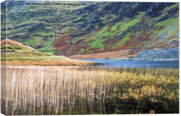 The Llyn or Lake at Cwmorthin Slate Mines Snowdonia Canvas Print by Nick Jenkins
