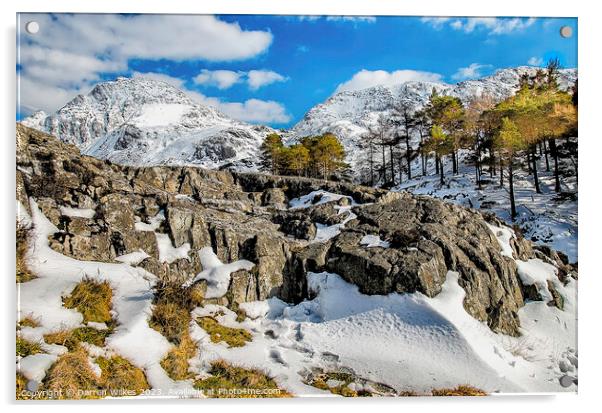 Snow On Tryfan Mountain Snowdonia Wales Acrylic by Darren Wilkes