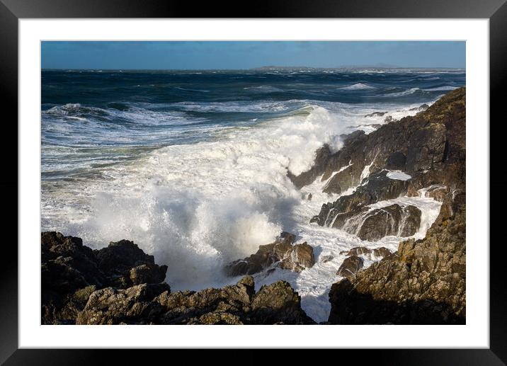 Waves crashing on the coast of Anglesey Framed Mounted Print by Andrew Kearton